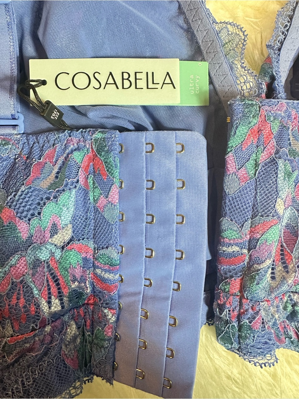 Cosabella Paradiso Ultra Curvy XS Longline Bralette Blue Floral Lace NWT - Picture 6 of 8